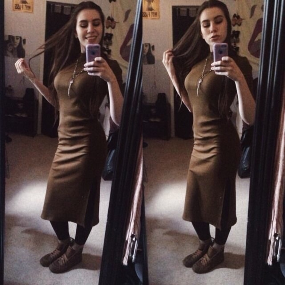 Olive Green Body Con Sweater Dress